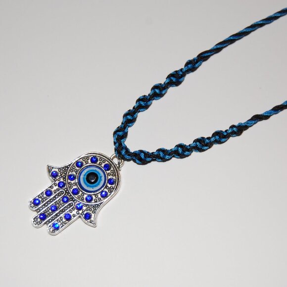 Hamsa Hand Necklace,Braided Cord,Colorful Necklace,Bicolor Cord Necklace - Picture 2 of 3